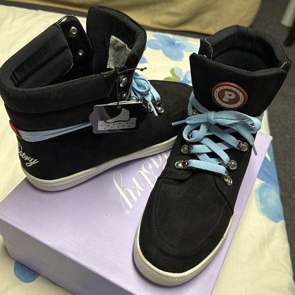 Pastry Riverside sz10 women hi-top dance walking sneaker black suede blue laces - Picture 13 of 16